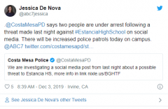 就在尔湾附近! 因威胁校园安全,警方逮捕两名嫌