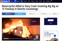 1人死亡 15号高速封路 摩托车卡车相撞起大火