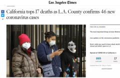 洛杉矶县新增冠状病毒确诊46例 总计已达190例