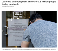 加州160万人失业！周一单天超过15万人申请