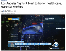 全美地标建筑亮起蓝灯,为抗疫第一线工作人员加