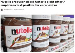 Nutella生产厂7员工确诊工厂关闭