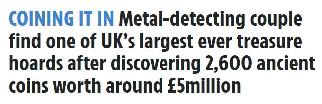 一夜暴富！英国夫妇荒地发现近千年前古硬币，2千余枚值4千多万