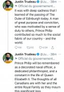 菲利普亲王去世，特鲁多发推悼念