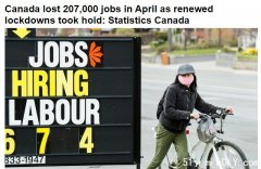 新数据 加拿大4月份20多万人失业!