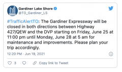 多伦多本周末将关闭整条Gardiner Expressway