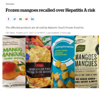 多伦多超市常见的冷冻芒果受甲肝病毒污染被召