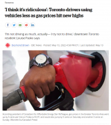 ​随着汽油价格创下新高，多伦多司机使用车辆减少
