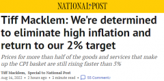 加拿大央行行长撰文：决心消除高通胀，回到2%目标！