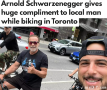 施瓦辛格在多伦多街头骑单车！还和路人聊了两句