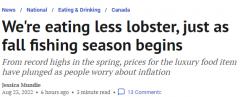 加拿大龙虾价格跌到谷低每磅5元！出口中国难了