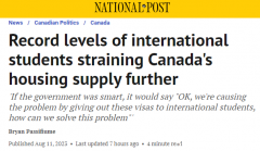 加拿大国际学生潮致住房供应紧张，部分省份承受压力