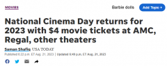 “全国电影日”！全美国电影院将在这天$4看电影